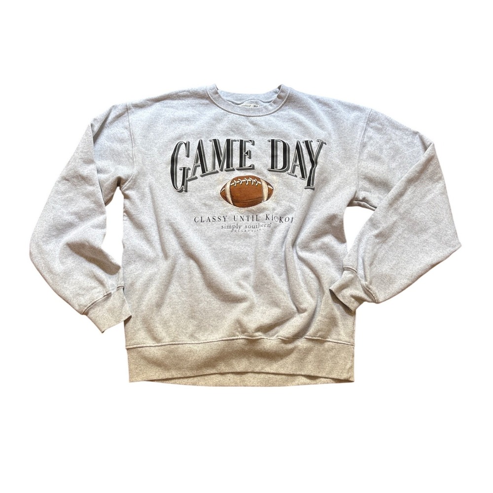 Simply Southern Sweatshirt‎ Women Gray Game Day Football Graphic SIZE XS-S